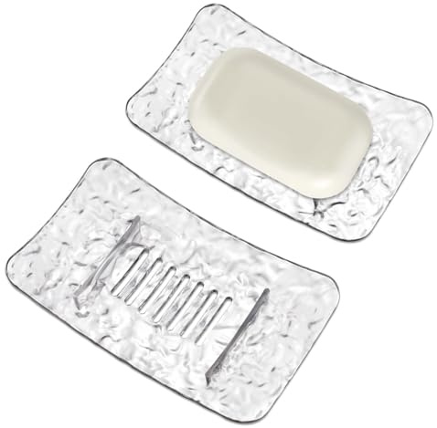 Diakey Lot de 2 porte-savon avec drainage, moderne et luxueux, pour douche, salle de bain, évier, cuisine, toilettes, transparent