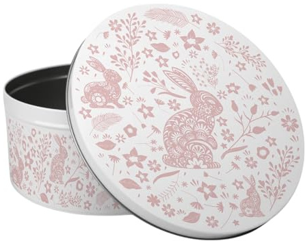 Purely Home Wild Rabbits Large Cake Tin - Pink Floral Kitchen Gifts for Animal Lovers - Round Metal Storage Container for Baking 23 x 10cm