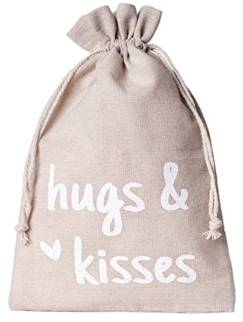 1 Geschenksäckchen - Leinensäckchen mit Text, Geburtstag, Hochzeit, Weihnachten, Geschenkverpackung für viele Anlässe - 40x30 cm - (Hugs & Kisses)