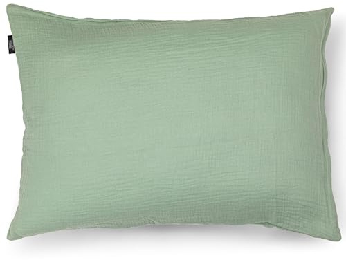 PinkZebra Bio-Musselin Double Gauze Kissenbezug 40 x 60 cm für Kinder & Erwachsene, ÖkoTex Zertifiziert, weicher Kopfkissenbezug GOTS-Zertifizierung, Kissenhülle, Salbei