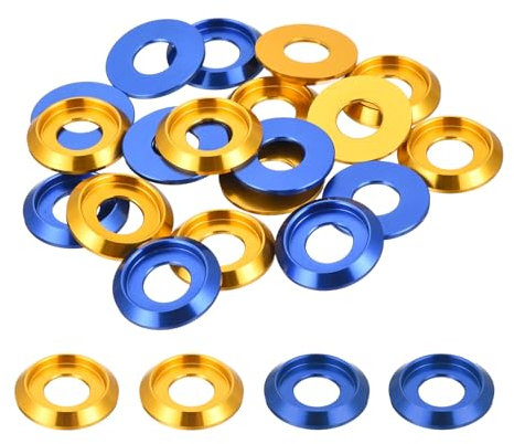 QUARKZMAN Arandelas Cónicas M8 De Copa Avellanada Diámetro Del Agujero 8mm/0.31 Juntas De Aluminio De Copa Para Tornillos RC/FPV/PC/Dron/Accesorios Mecánicos Paquete De 20 Tono Dorado/Azul