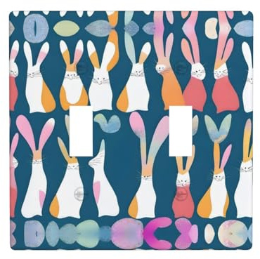 Poezjzw Placca decorativa per interruttore della luce con orecchie lunghe con motivo di coniglio 2 gang piastra da parete doppia interruttore a levetta copertura 11,4 x 11,4 cm