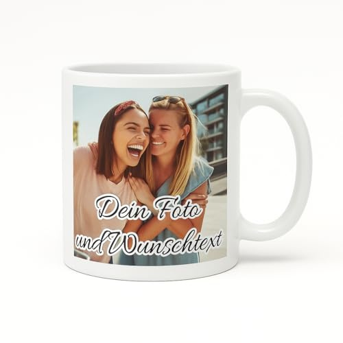 Tasse Personalisiert mit Foto und Wunschtext, Personalisierte Tasse mit Foto Bild Wunschtext Name, Keramik Kaffeebecher mit Wunschtext oder Spruch personalisieren - 330 ml