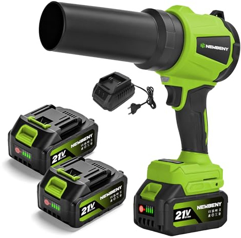 Akku-Laubbläser, Newbeny Bürstenloser Motor Turbo Handgebläse Akku 33000RPM, Mit 2 x 3000 mAh Akku, 3 Geschwindigkeiten Luftmenge 300m/s Ideal FüR Laub/Schnee/Staub/Kohlenstoff/SäGemehl