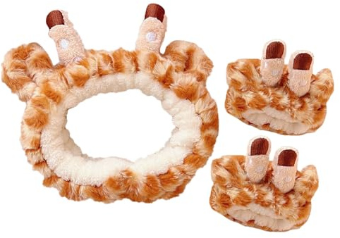 GANAZONO Bandeau pour Cheveux Girafe en Peluche Adorable Se Laver le Visage, Bandeau Spa Confortable pour Femmes et Filles Quotidien