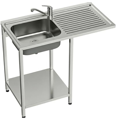 GASFRIT Fregadero Industrial Acero inoxidable con Hueco para Lavavasos, 1 Seno con Escurridor, 1000x500x850 mm, Balda Inferior y Patas Regulables para Hostelería (Izquierda, Grifo monomando 2 aguas)