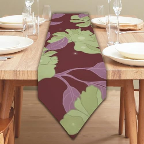 Green Blooms Flower Purple Leaves Table Runner Fall Table Runner Short Turner for Dining Decoracion De Navidad para Cocina Mantel De Navidad for Home Kitchen Dining Holiday Decor 13 × 90 inch
