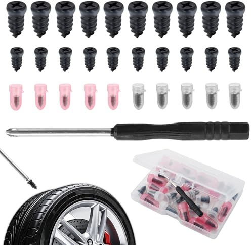 30 pezzi per riparare pneumatici sottovuoto, riparazione pneumatici, set di riparazione pneumatici auto, 2 misure con cacciavite, kit di riparazione pneumatici senza tubi, per auto, SUV, moto