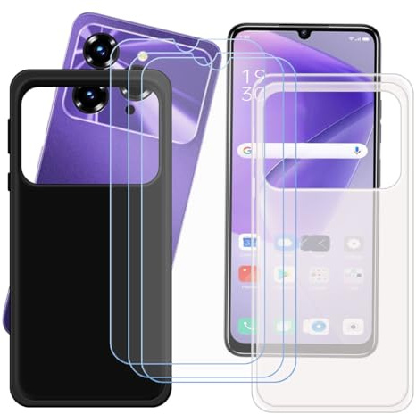 CongJiaLingXi Funda para Oukitel C6 (6.8) + Screen Protector, [2 Piezas] Negro + Translúcido Suave Silicona Caso + [3 Piezas] Cristal Templado Film Vidrio.