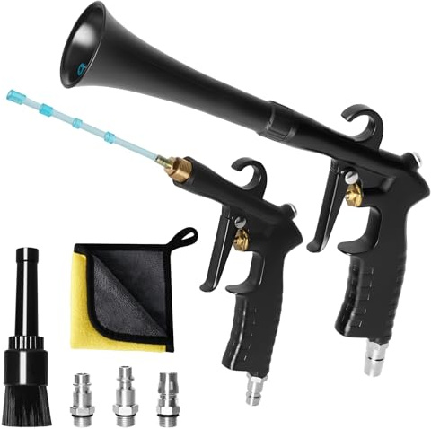 Pistolet de Nettoyage à Sec Haute Pression pour Voiture, Soufflette Compresseur, Pistolet Nettoyage Voiture à Air Comprimé, Soufflette Air Comprimé avec 2 Buses, pour Intérieurs de Voiture et Moquette