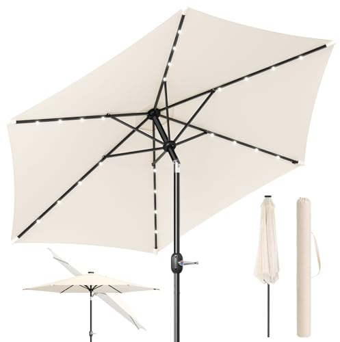 WOLTU Parasol de Jardin Extérieur, Parasol Droit Inclinable avec LED Solaire, Ø 300cm, avec Manivelle, Inclinaison Réglable, Protection UV 50+, pour Balcon ou Terrasse, Beige