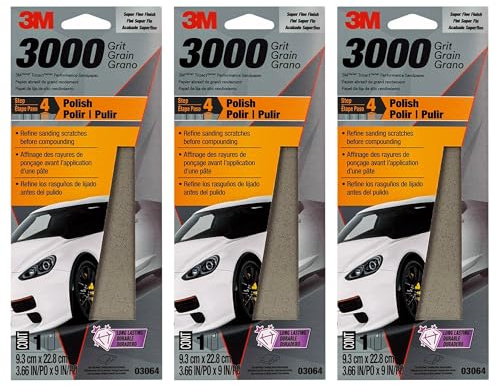 3M Trizact Performance 3000 Grit Sandpaper, 3 2/3 in x 9 in, Polish Clear Coat and Paint, Restore Shine, Ideal for Detailed Finishing, Very Fine Grade Abrasive (03064), Pack of 3