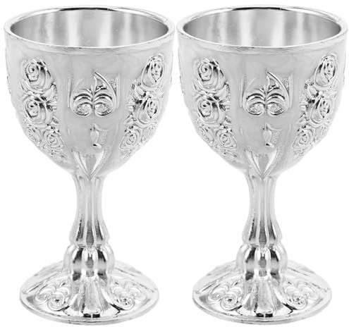 TOVINANNA 2 Copas de Cáliz Vintage de Aleación Acabado Suave y Agarre Cómodo, Diseño Artístico y Elegante en Color Plata para Degustación y Reuniones