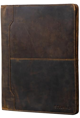 STILORD 'Harrison' Leder Schreibmappe für 12 Zoll Tabets iPads DIN A4 Dokumentenmappe große Konferenzmappe, Farbe:mittel - braun