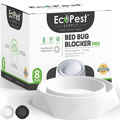 Bed Bug Interceptors – 8 Pack | Bed Bug Blocker (Pro) Interceptor Traps (White) | Eco Friendly Insect Trap for Bed Legs | No Chemicals or Pesticides | Monitor, Detector, and Trap for Bed Bugs