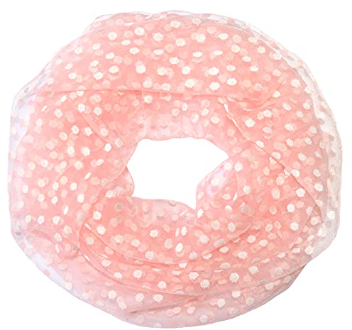 thb Richter Damen Loopschal Schlauchschal Rundschal Punkte Muster mit Spitzen unifarben einfarbig Frühling Sommer Schal Uni Farben Spitze Punkt (Pünktchen - Lachs)