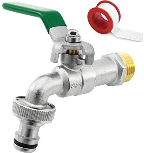 SHYNE Premium 3/4 Zoll Wasserhahn aus Messing rost- und frostsicher + Gratis Schlauchanschluss + PTFE Band + E-Book | für Garten, Waschmaschine, Regentonne (2er Pack)