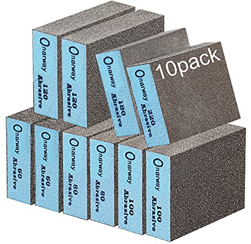 Onarway Schleifschwämme, 10 Stück, nass und trocken, Doppelverwendung, grobe und feine Schleifblöcke, Körnung 60/80/100/120/180/220, waschbar und wiederverwendbar, ideal für Holz- und Metallpolitur