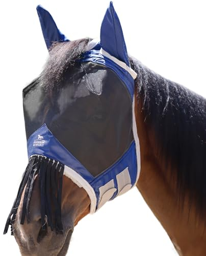 Harrison Howard Pferde Fliegenmaske mit Ohren und Nasenfransen Marine Vollblut (M)