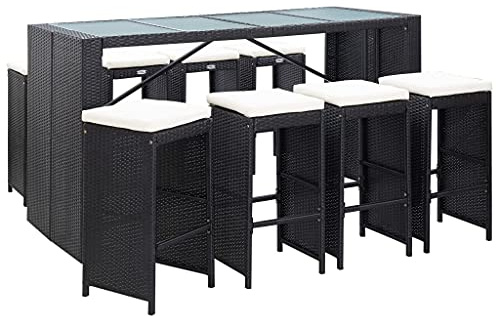 vidaXL Gartenbar Set 9-TLG. Theke Bar Tresen Gartentheke Bartisch Stehtisch Barhocker Hocker Barstuhl Gartenmöbel Poly Rattan Schwarz