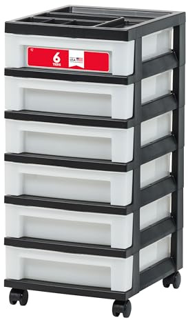 Iris Ohyama USA Rangement en plastique, chariot de rangement, 6, noir/perle