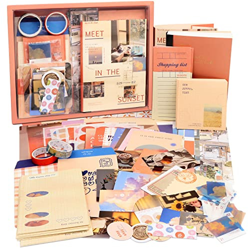Draupnir estetiskt klippbokskit (348 st), kulskräppojournalkit med journalföring/scrapbooking-tillbehör, brevpapper, A6 rutnät anteckningsbok gör-det-själv klippbok present till tonårstjej barn –