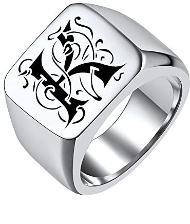 FindChic Benutzerdefinierte Initialen Monogramm Siegelringe für Männer Personalisierte Edelstahl Ringe Ideales Erinnerungsgeschenk für Mann 22.75