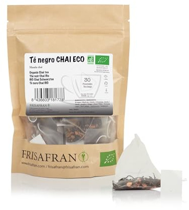 FRISAFRANO | Tè nero Chai in piramide Bio 30unt | 60g | tè chai nero | Borse | Antiossidante ed energizzante naturale | tè decaffeinato | Disintossicante | senza additivi | tè alle spezie | istante