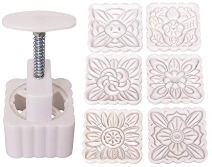 SueaLe Mooncake Mould, 150g Moon Cake Mold 6pcs Square Flowers Stamps Hand Press Moon Cake Pastry Mold