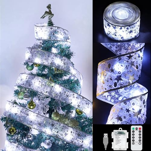Guirlandes Lumineuses à Ruban Brillant,10M Guirlandes Lumineuses 100 LEDs Lumière,Guirlande Decorative de Nouvel An Mariage,Arc en Dentelle DIY à Piles Décor de Sapin Noël