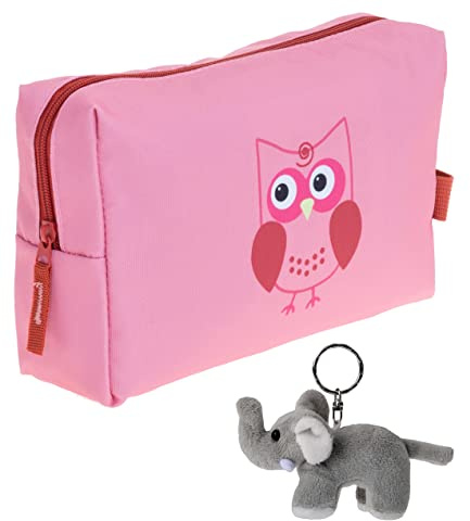 Kulturtasche Kinder Mädchen Jungen Kulturbeutel Tiere Beautycase Tasche Reise Pouch klein Elephant Kids Washbag +e (Eule Rosa 350)