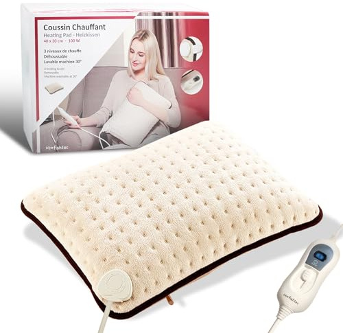 FISHTEC - Warm Cosy Heizkissen, 100 W – 3 Heizstufen verstellbar – Steuerung mit Fernbedienung – Bezug aus Fleece, abnehmbarer Bezug – für Lenden- und Bauchschmerzen