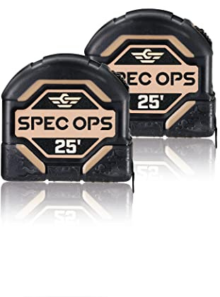 Spec Ops Tools 25-Foot Tape Measure Tool Set, 1 1/4 Double-Sided Blade, Military-Grade Composite Case, 3% Donated to Veterans, 2-Pack