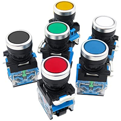 EZZON 6 Stück 22 mm LA38 Flachkopf-Druckknopfschalter 1NO 1NC Momentary Druckknopfschalter LA38-11 6 Farben normal offen + normal geschlossen (Farbe: Blau, Größe: Selbstrückstellungstyp)