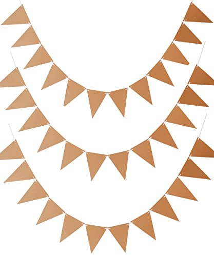 Pack 3 DIY Kraft Card Banner Make Your Own Bunting 36 Pieces 6.8 x 5.1 inch Triangle Flags Christmas Classroom Decorations Birthday Party Blank Banners with Hanging Ropes for DIY Painting Writing