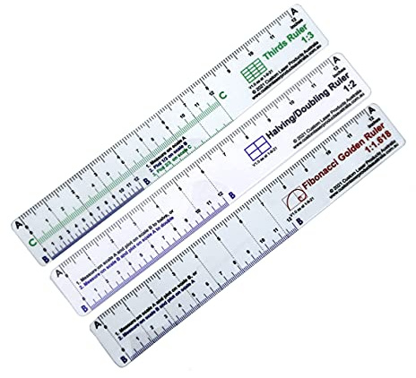 Juego de reglas CLPA sin matemáticas — Tres reglas flexibles transparentes de PETG de 30 cm (12) | Fibonacci, división por la mitad y duplicación, y regla de los tercios | Dibujo y diseño