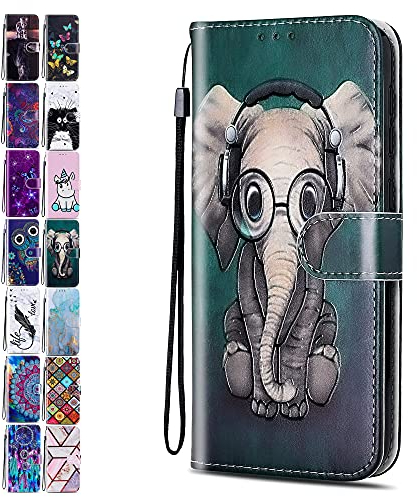 Lederhülle für iPhone XR Hülle Muster Elefant Handyhülle Flip Case Cover Schutzhülle mit Kartenfach Handytasche für Mädchen Damen