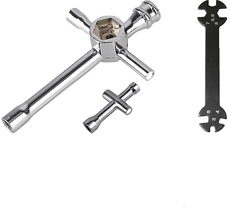 RC Multi-Function Wrench Turnbuckle Wrench with Cross Wrenches Sleeve 4mm 5mm 5.5mm 7mm/ 8mm 10mm 12mm 17mm Glow Plug Socket Hex Driver Hexagon Spanner for RC Auto Boat Drone Repair Tools