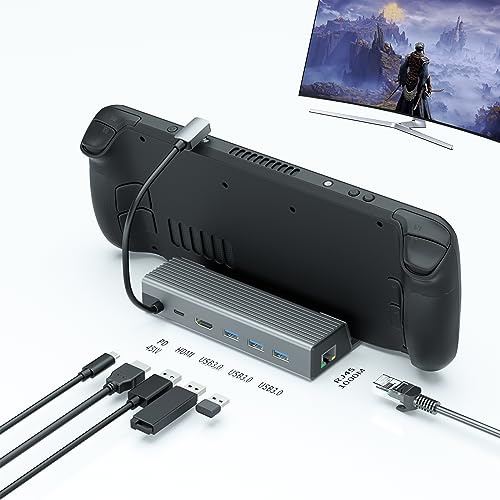 Steam Deck Dock - 6-in-1 Docking Station mit HDMI, USB-C, USB 3.0, Gigabit Ethernet - Steam Deck Zubehör, Valve Steam Deck - Stream Deck