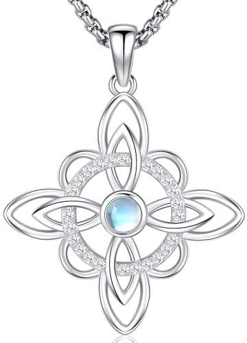 Friggem Collana di Nodi delle Streghe in Argento Sterling 925 per Donna Ragazze, Collana con Ciondolo Pietra di Luna Celtica Nodo per Donne Gioielli