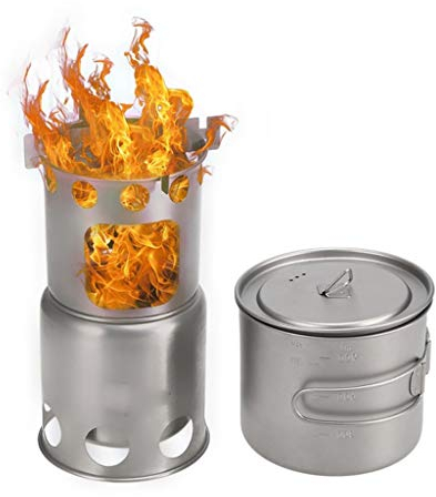 BONOOL Titanium Camping kochgeschirr Set Outdoor holzofen im freien Topf klapping Backpacking campingofen mit 1100ml Topf Camping Geschirr