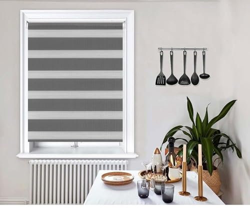 Verdunklungsrollo Klemmfix 30 x 250 cm Hitzeschutz Energiesparend Seitenzugrollo Doppelrollo Thermorollo inkl. Zubehör für Wohnzimmer Küche Büro, Dunkelgrau