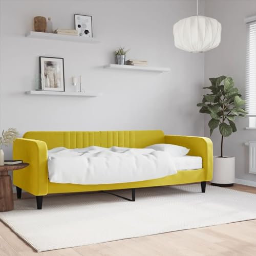 LAPOOH Tagesbett mit Matratze Gelb 90x200 cm Samt, Schlafsofa, Daybed, Bettsofa, Sofa Bed, Sofabett, Schlafcouch, Jugendbett, Bettgestell, Bettcouch - 3197044