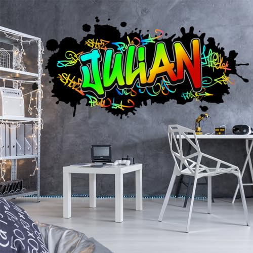 Tjapalo® v78 Graffiti Wandtattoo Graffiti Wandtattoo Kinderzimmer Neon Bilder personalisiert Jugendzimmer Deko Wanddeko, Größe: B50xH24cm