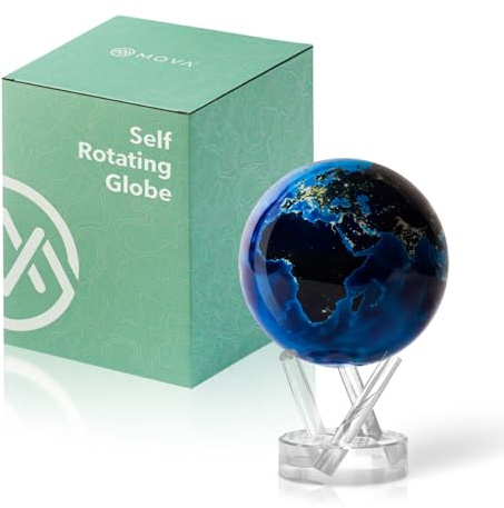 MOVA Globe - Earth at Night Classic (4,5) | Globo giratorio alimentado por luz, sin pilas ni cables | Imágenes por satélite de City Lights | Regalo único o decoración moderna de escritorio