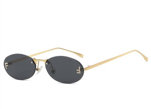 LVTFCO Luxuriöse, modische, diamantbesetzte Sonnenbrille, Bonbonfarben, ovaler Rahmen, für Damen und Herren, Unisex, randlose Sonnenbrille, Sonnenschutz, UV400-Schutz, Schwarz, Einheitsgröße