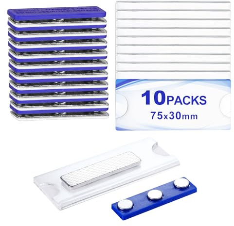 JurciCat Placas identificativas imantados 75 x 30mm 10 PCS Identificadores personales imantados Con imán de 3 puntas Simplemente inserte y pegue las etiquetas con nombre en el imán para ropa