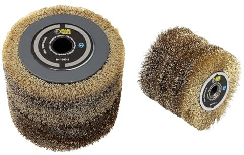 Fartools 110874 Brosse fil métallique Ø120mm - L 100mm compatible avec Rénovateur REX120, REX200 et REX-H200 pour décaper fortement Noir & Brosse fil laitonné 0,3mm Ø120mm/L100mm