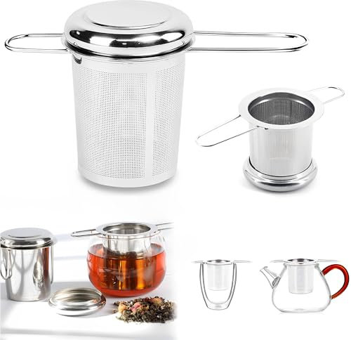 XSQD Infusor de té Taza Doble Oreja, Filtro te Acero Inoxidable 304, Colador Mango Plegable, Dispositivo Infusión Té Filtro Portátil, Accesorios de Juego de té para Infusor de Té con Hojas Dispersas