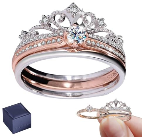 VNDUIFH Castle Firework Kronenring, stapelbarer 2-in-1-Kronenring aus S925-Silber mit Moissanit, stapelbarer Moissanitring aus S925-Silber (B)